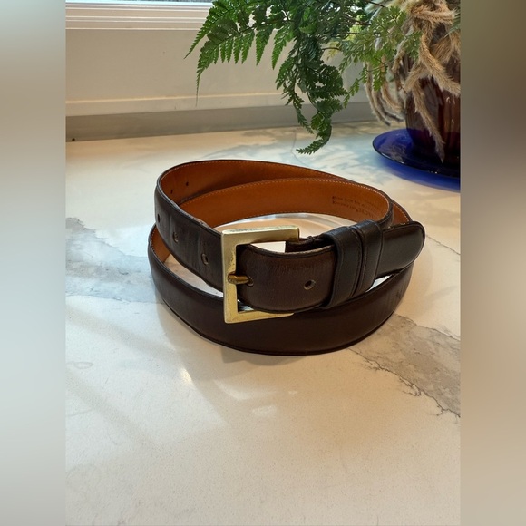 Coach Cowhide Leather Solid Brass Square Buckle Dark Brown Belt #7602 Sz 38 EUC